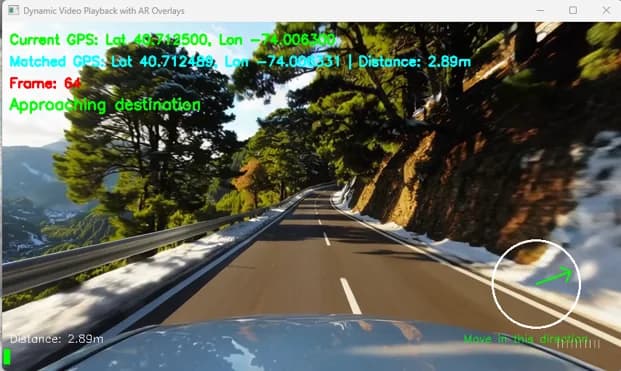 Original augmented road-guidance interface showing route and direction cues